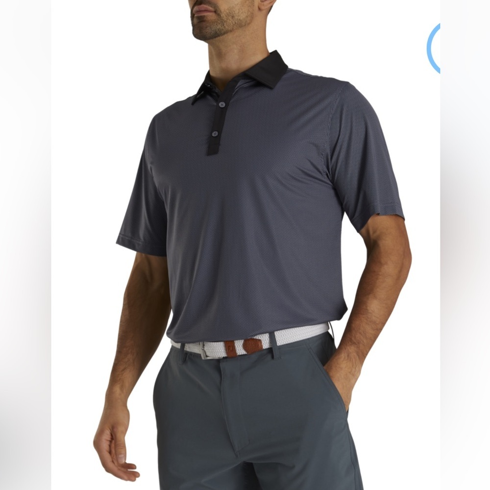 FootJoy Men’s Stretch Lisle Mini Check Print Performance Polo Large Black/Slate